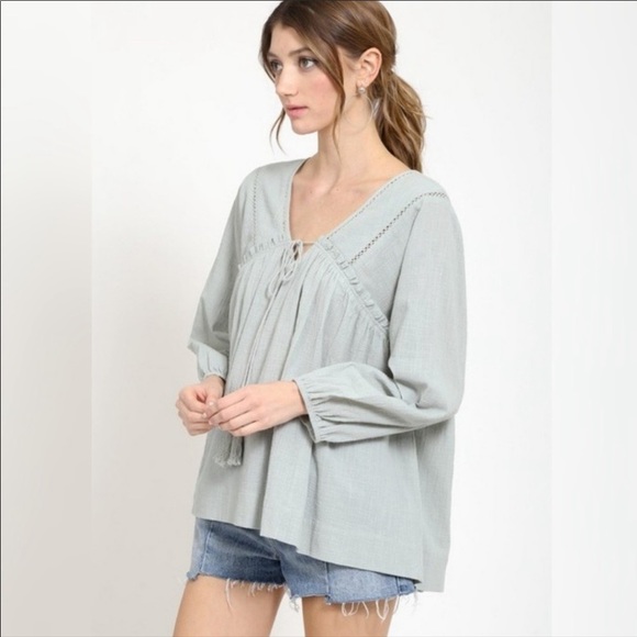 Ladder Lace Peasant Blouse BLACK 100% Cotton NIP - Picture 3 of 7